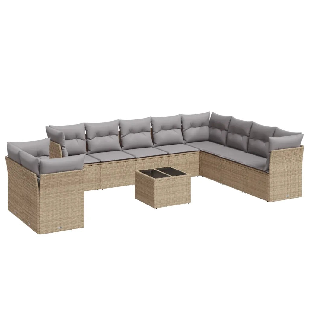 Set Divani da Giardino 11 pz con Cuscini Beige in Polyrattan 3217869