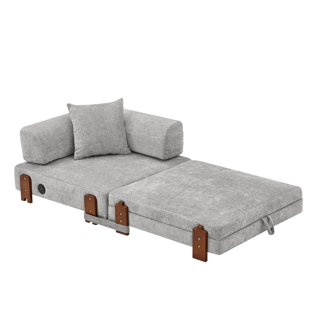 Divano letto pieghevole 84.0x170.5x48.0 cm con porte USB e Type-C; contenitore in tessuto grigio chiaro