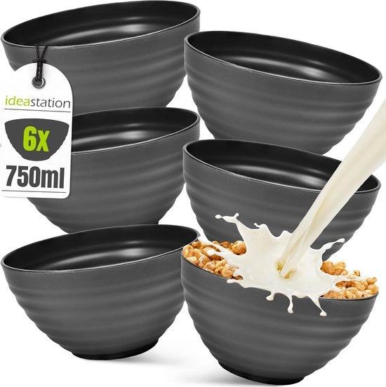 Set di scodelle in plastica da 6 pezzi - 750 ml - antracite - set di scodelle resistenti al rotto - scodelle e set di scodelle in plastica - piccolo set di scodelle per slakom