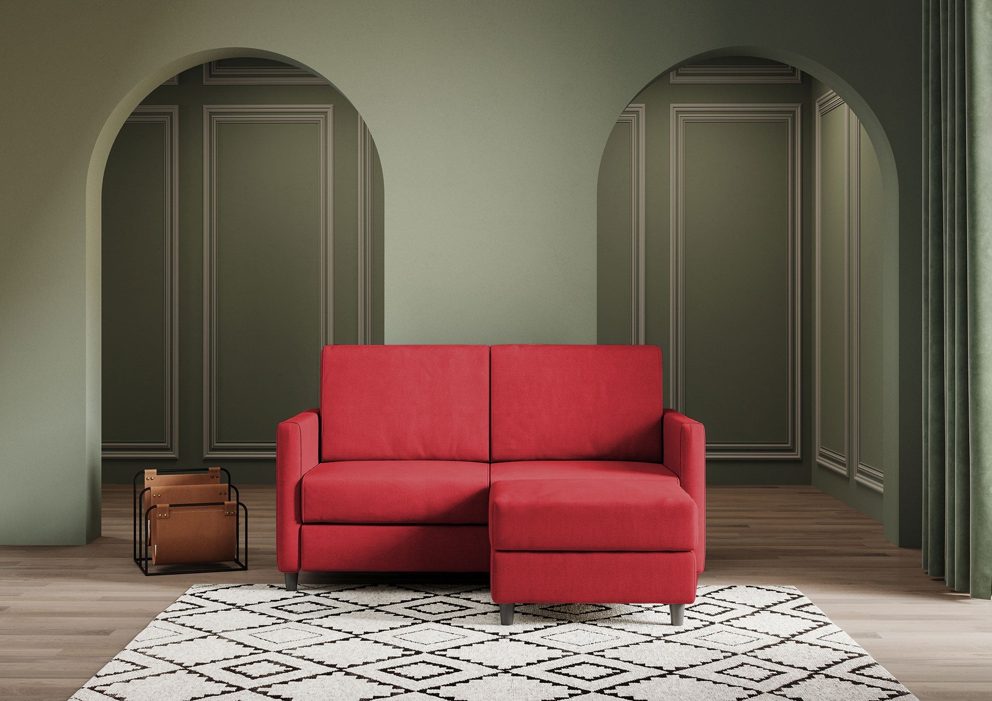 Divano 2 Posti con Pouf 138x155x85 cm Karay in Tessuto Rosso