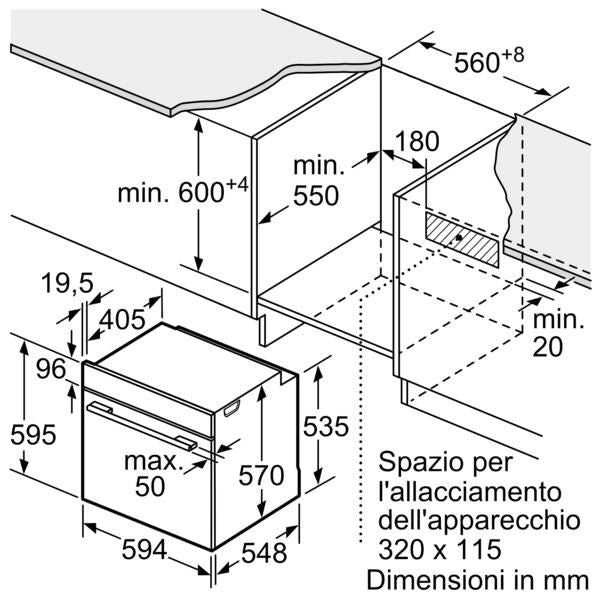 Bosch Serie 4 HRG532BS3 Forno con vapore da incasso 60 x 60 cm Acciaio Classe A+