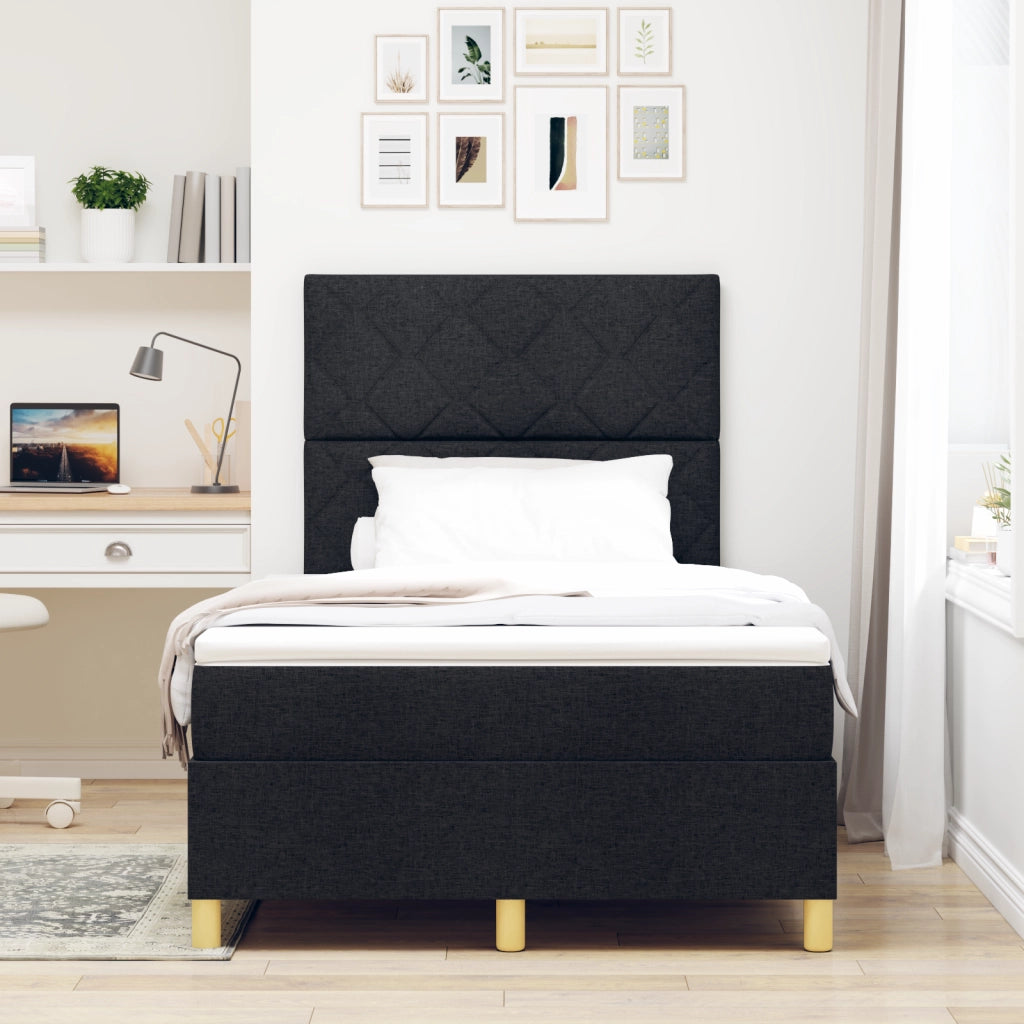 Letto con Box Spring e Materasso Nero Piccolo Matrimoniale Tessuto