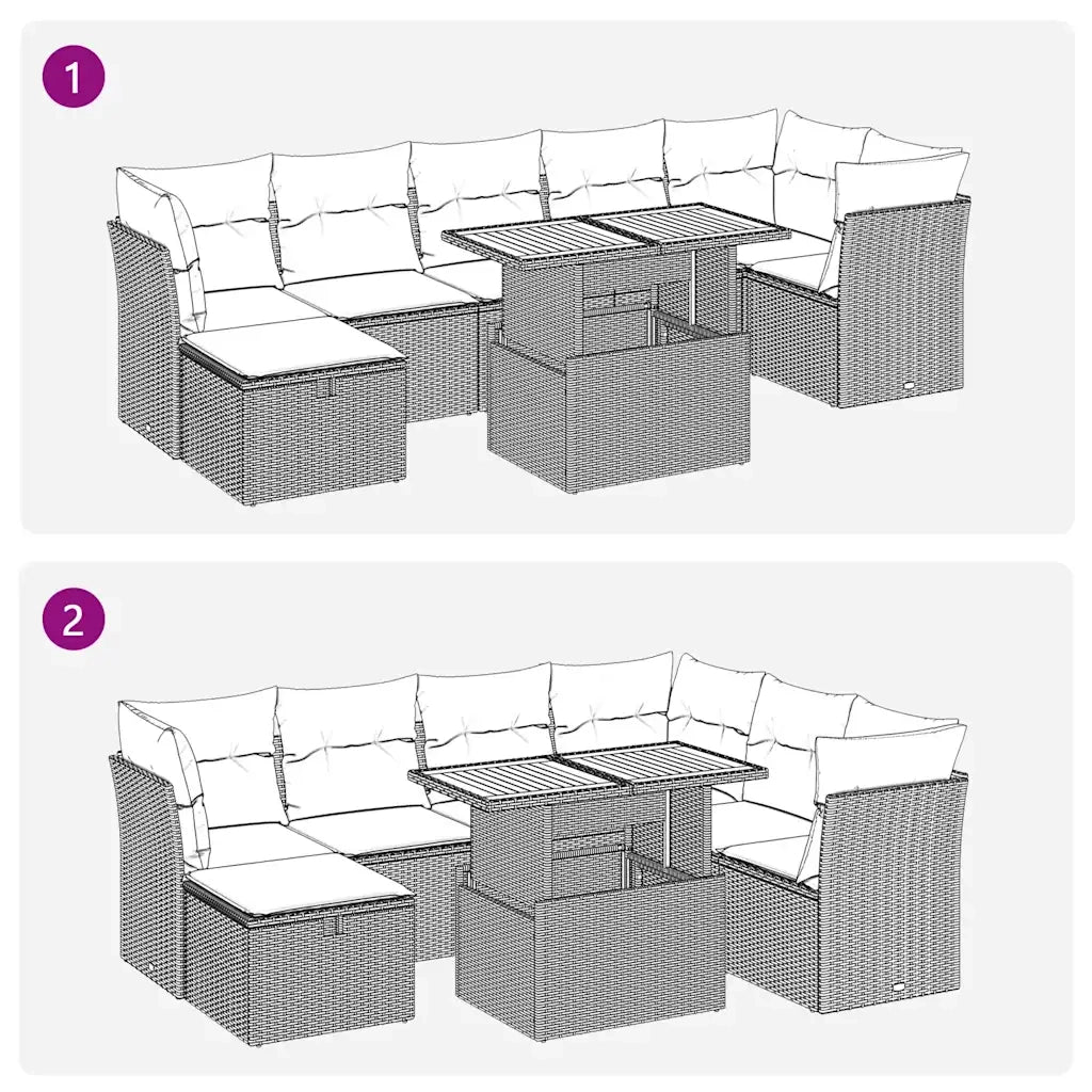 vidaXL Set Divani da Giardino con Cuscini 8 pz Nero Polyrattan Acacia