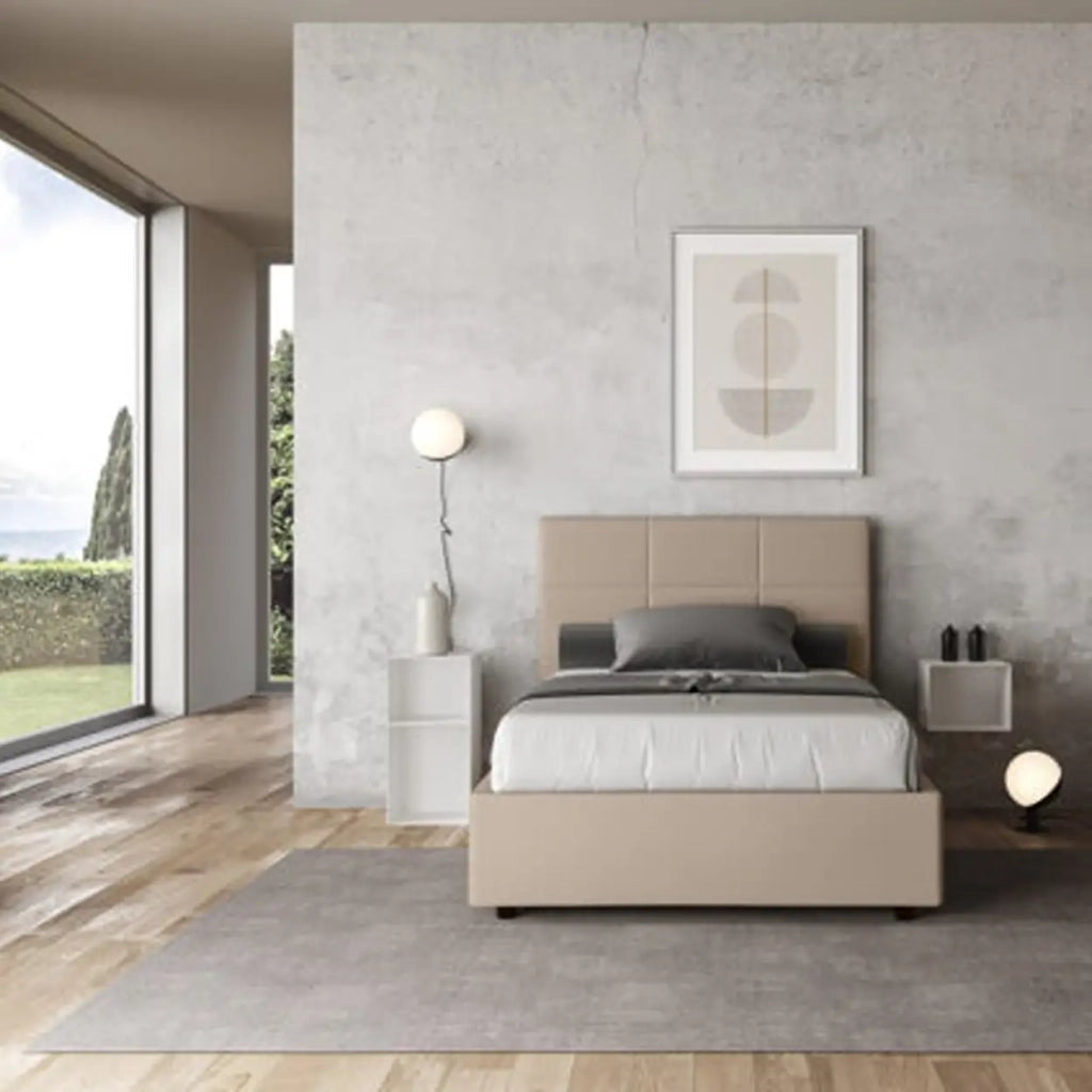 Letto una piazza e mezza senza rete imbottito 120x210 similpelle tortora Mika