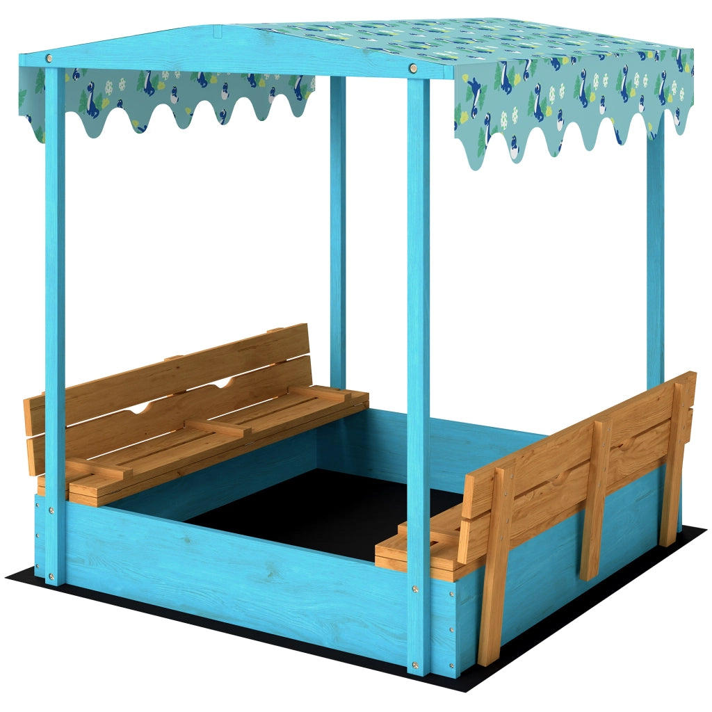 Casetta Sabbionaia con Sedute e Tettuccio Dinosauri ¨C Minimal ¨C 134.5x127.5x130 cm, Legno di Abete, Blu