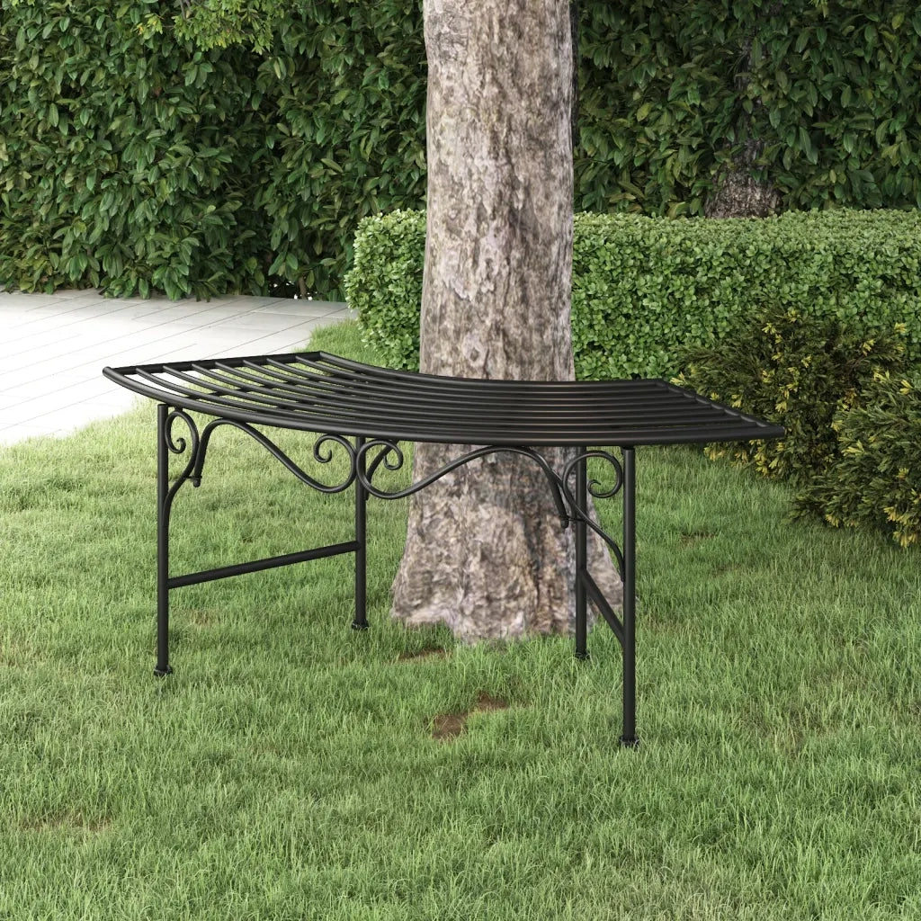 Panca da Giardino | Panchina per Albero 113 cm Nera in Acciaio