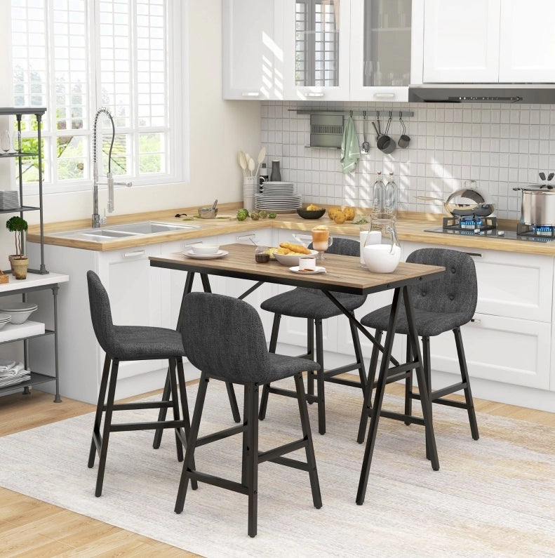 Set tavolo bar con 4 sgabelli imbottiti grigio scuro