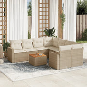 Set Divano da Giardino 9 pz con Cuscini Beige in Polyrattan