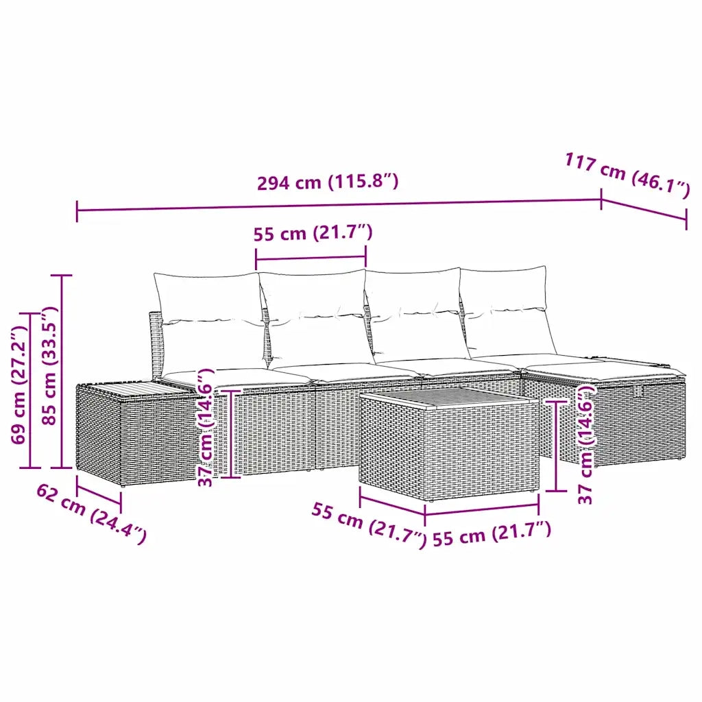 Set Divano da Giardino con cuscino 6 pcs Beige polyrattan 3359627