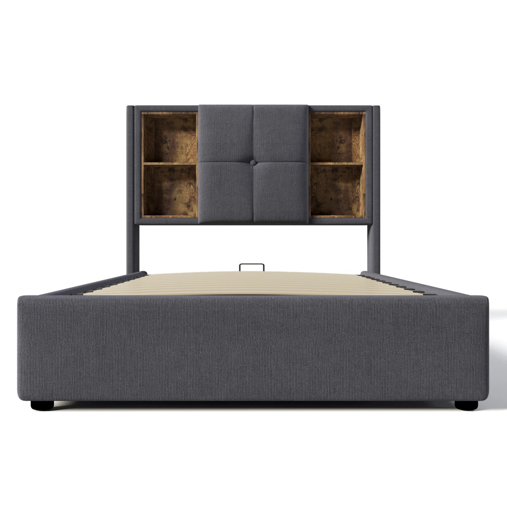 Letto Singolo 90x200 Imbottito Grigio con Contenitore e Ricarica Wireless