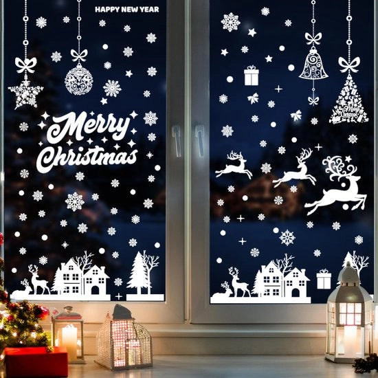 Decorazioni per finestre di Natale, 115 pezzi, decorazioni per finestre di Natale autosuddentisi, fiocchi di neve per finestre di Natale riciclabili