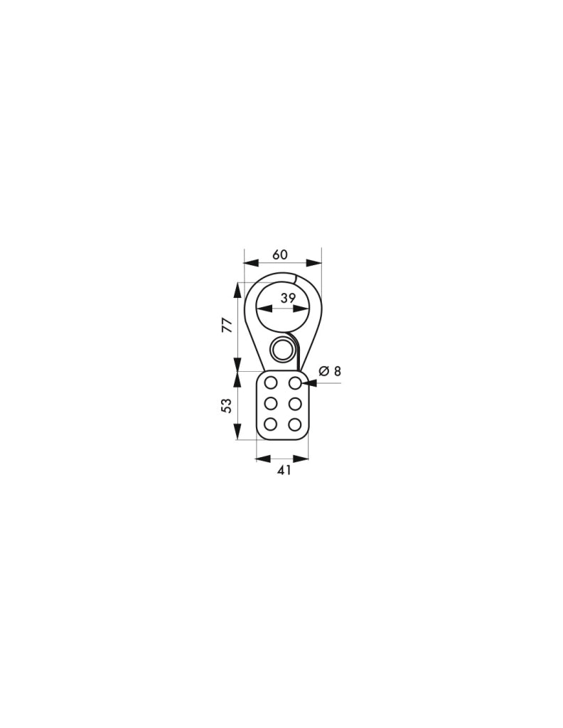 Ganascia isolata in acciaio inox, apertura interna 39 mm, per 6 lucchetti – THIRARD