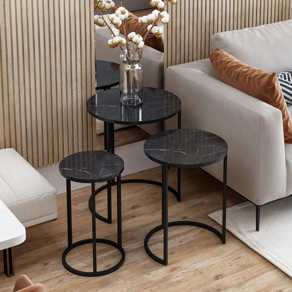 Daiano, Tavolino da Salotto set 3 Pezzi, 50x50x58h cm Nero