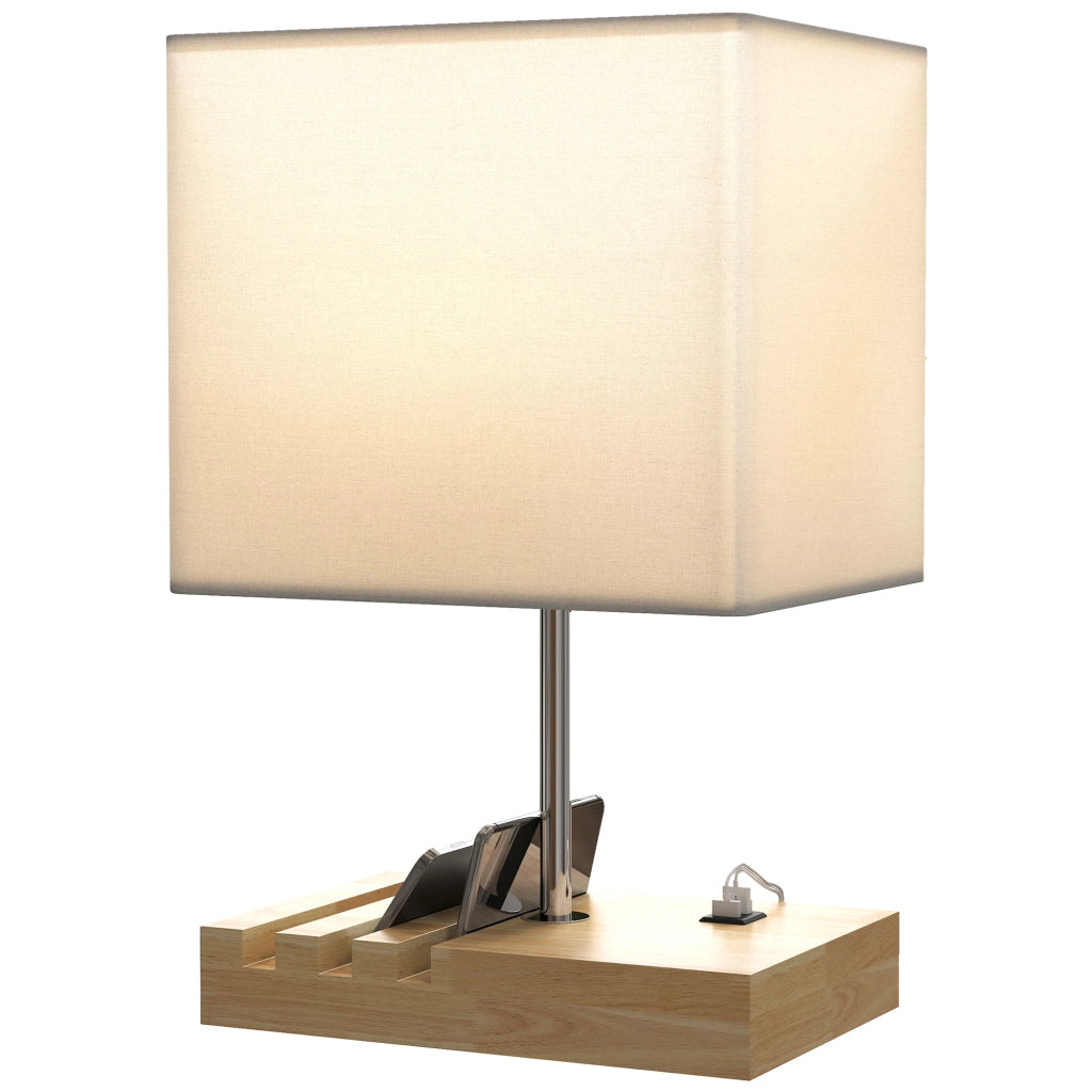 Tavolino da caff¨¨ con lampada integrata e porte USB ¨C zephmum ¨C bianco, legno, tessuto