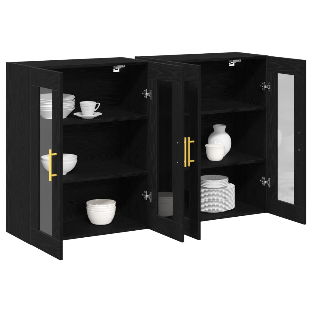 Armadi a muro 2 pezzi Nero Rovere 69,5x34x90 cm Legno ingegnerizzato