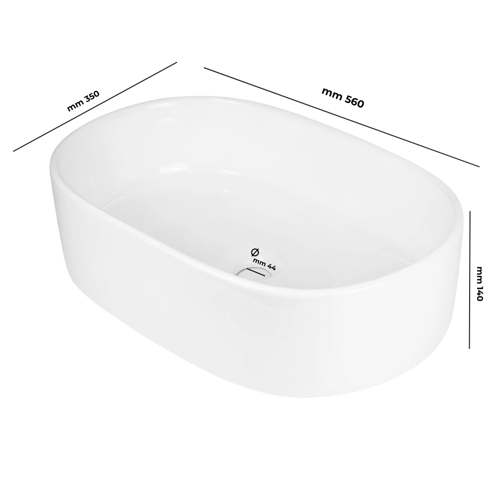 Lavabo da appoggio ceramica bianco ovale arredo bagno lavandino 56x35x14 cm *** finitura- lucido, confezione 1