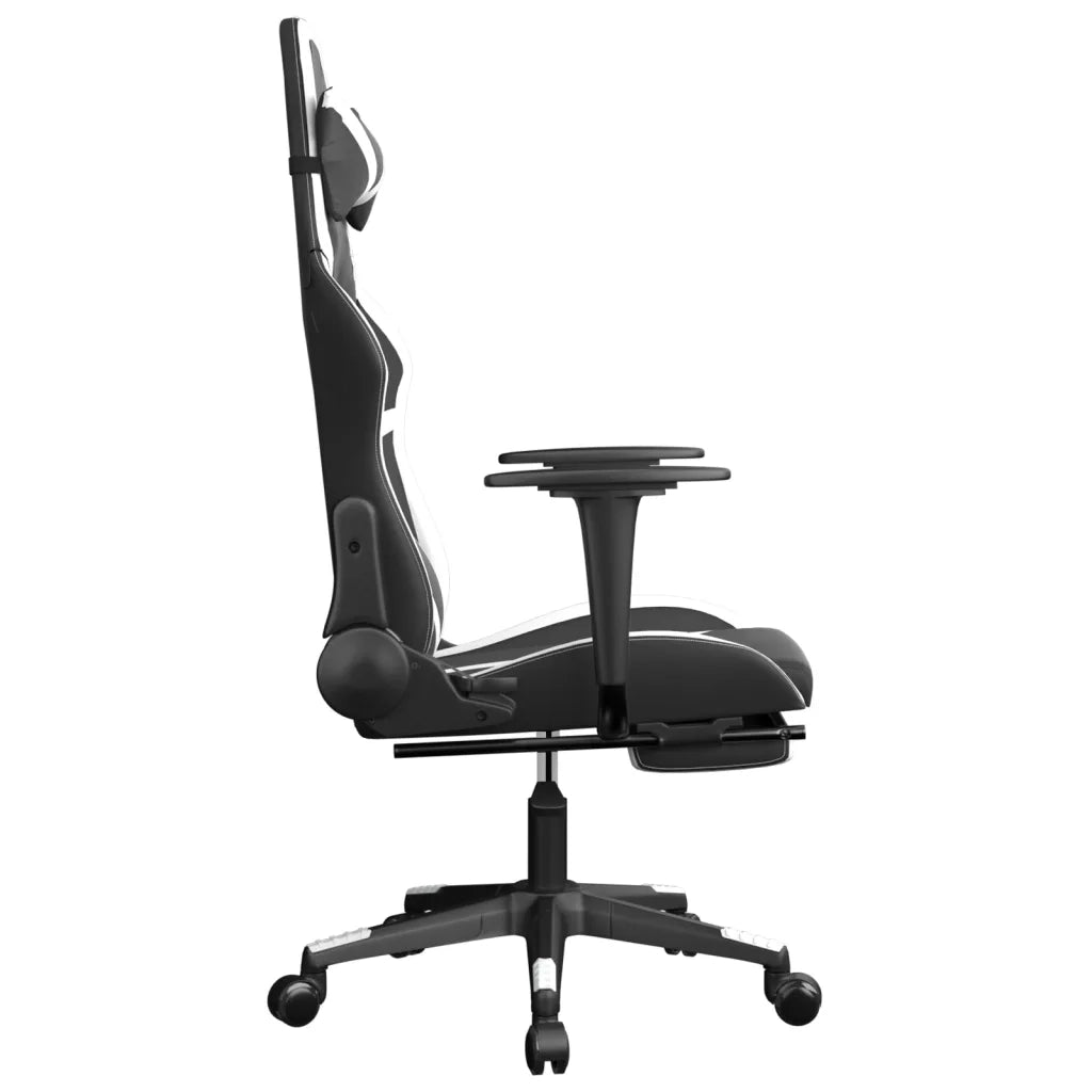 Sedia Gaming | Sedia da e-sports Massaggiante Poggiapiedi Nero e Bianco Similpelle