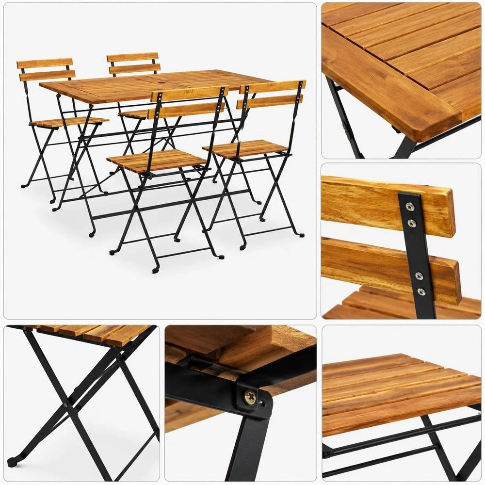5-piece Folding Garden Dining Set Made Of Solid Acacia Wood