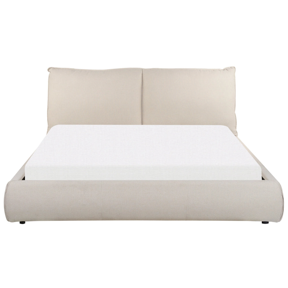 Letto matrimoniale tessuto beige con base a doghe e testiera imbottita 160x200 cm stile classico camera da letto