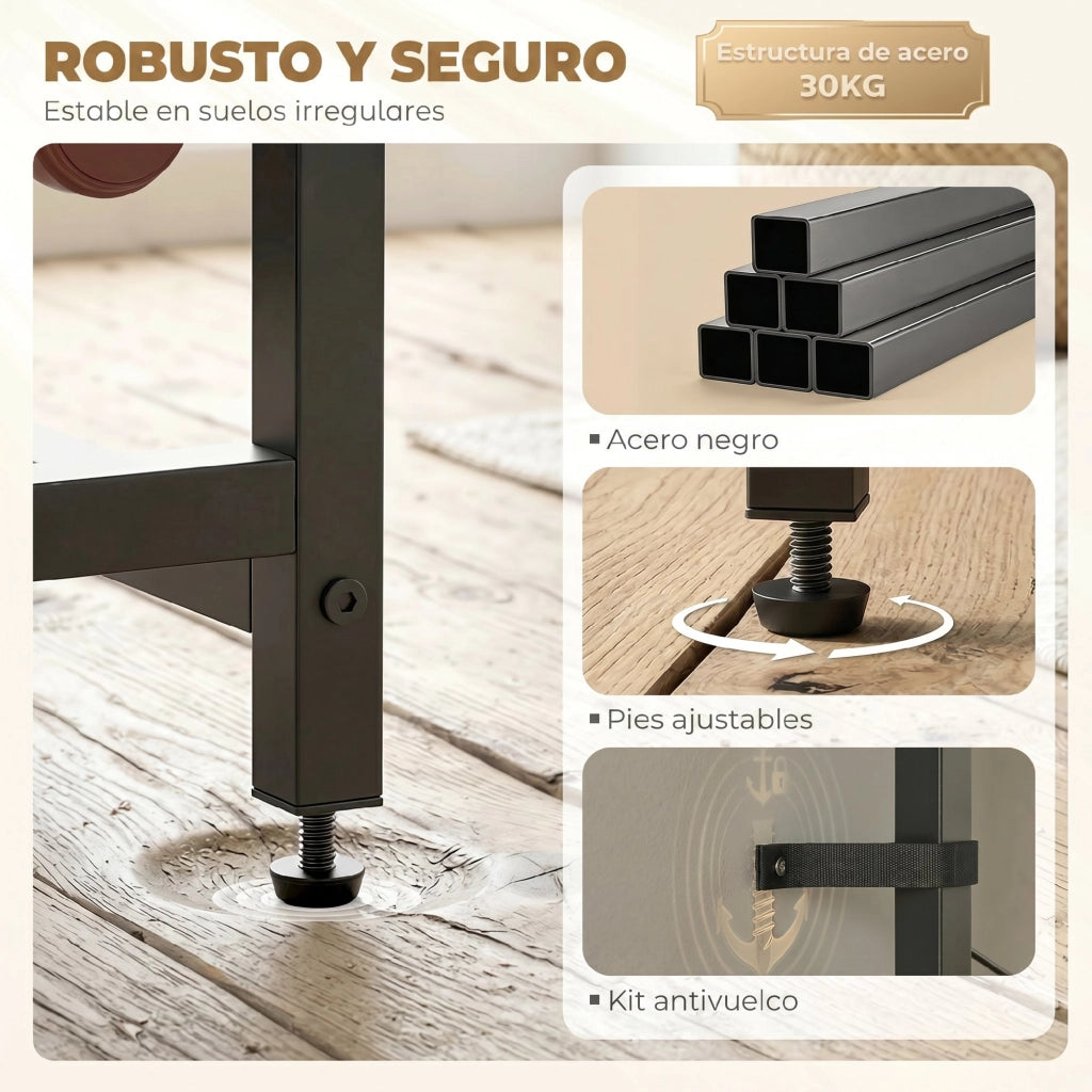 Tavolo da bar con supporto per bicchieri e cassetto per bottiglie ¨C zephmum ¨C marrone rustico