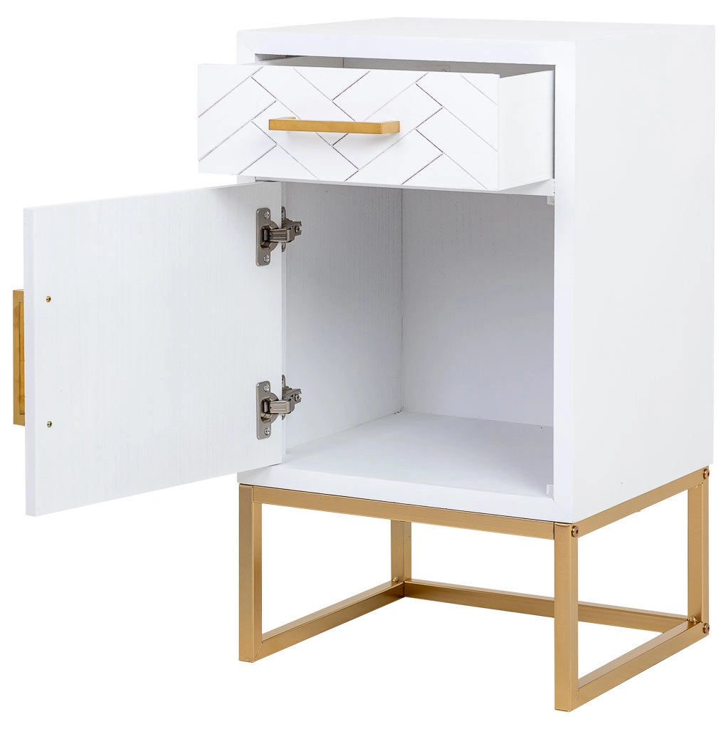 Tavolino in legno e metallo con 1 cassetto e 1 anta 42x36,5x71h cm
