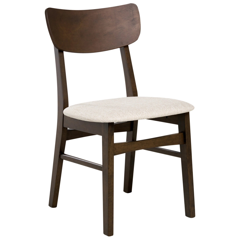 Set di 2 sedie da pranzo Struttura in legno di gomma scuro Seduta in tessuto poliestere beige chiaro Design retrò senza braccioli