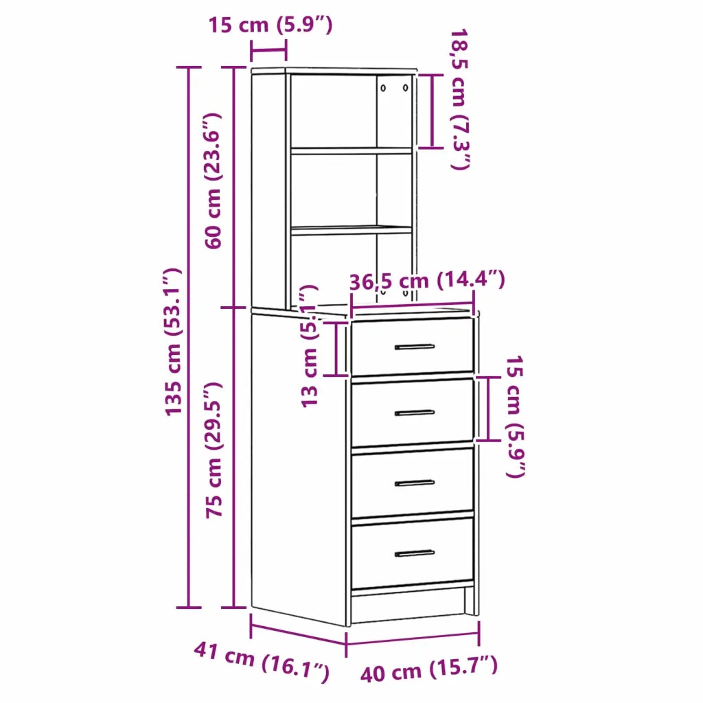 Credenza-Buffet-Armadio da cucina Rovere fumo 40 x 41 x 135 cm Legno multistrato