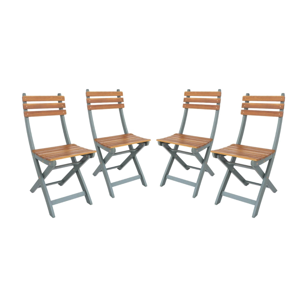 Set 4 sedie da giardino pieghevoli in acacia, verde kaki
