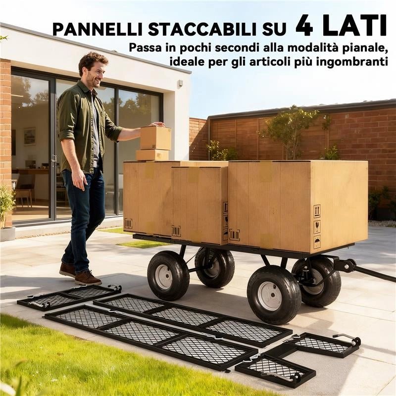 CARRELLO DA GIARDINO IN ACCIAIO DA 114L CON SACCA PORTAOGGETTI E PARETI RIMOVIBILI, 105X51X54 CM, VERDE