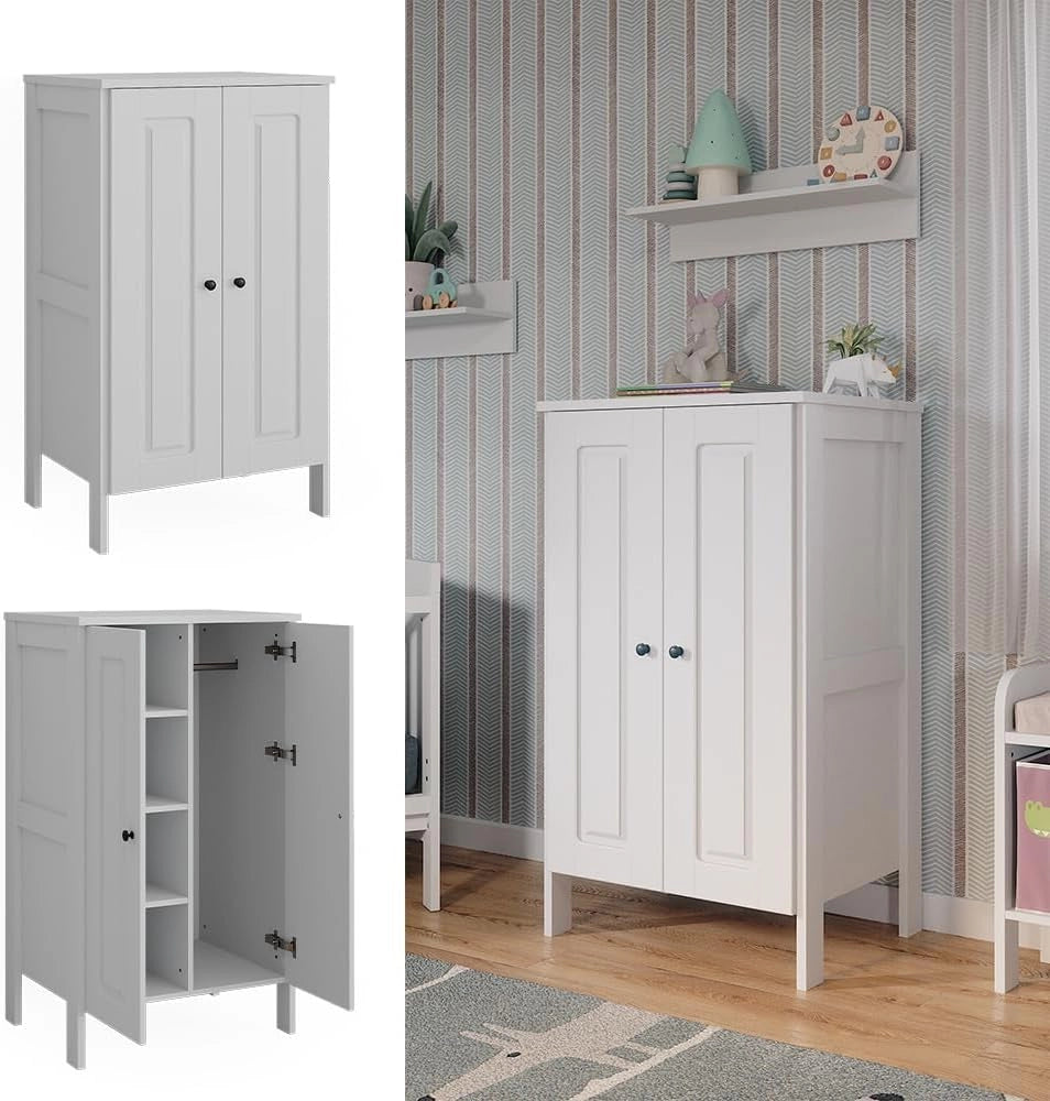 Guardaroba per bambini Ajaton, Bianco, 70 x 120.6 cm, adatto per riporre abbigliamento e accessori per bambini