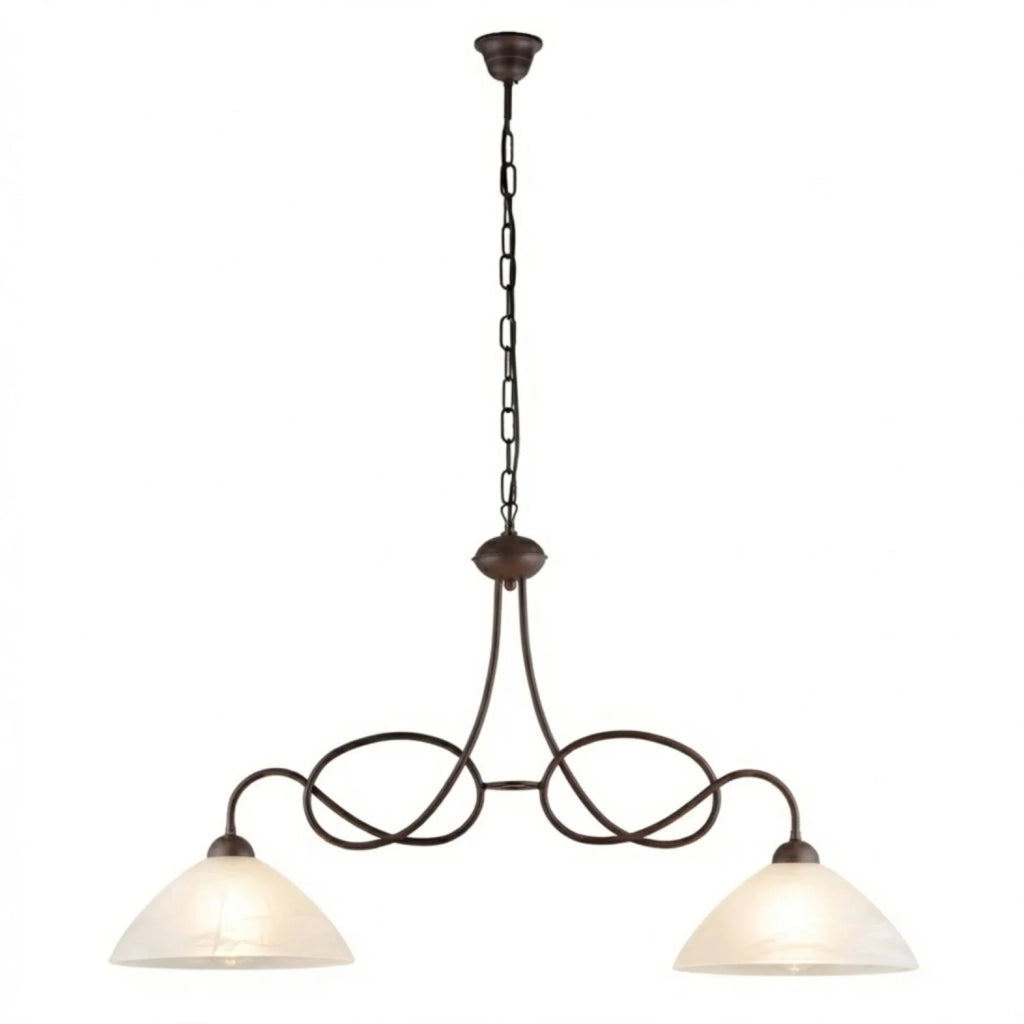 Lampadario Rustico Bistrot 2 Luci Ruggine e Bianco LuceArt Classic