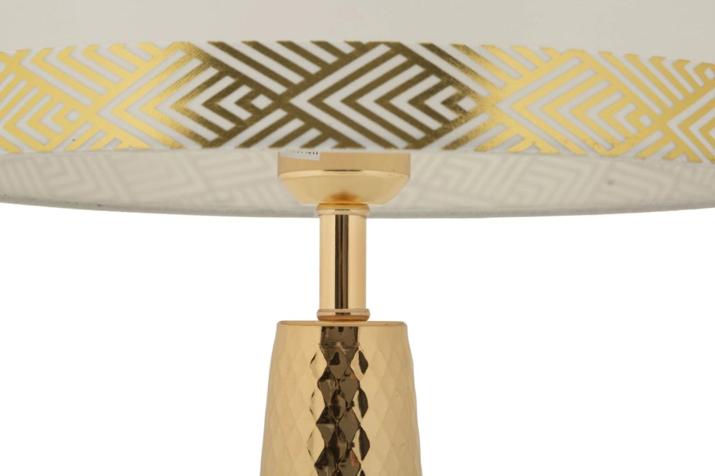 Lampada da Tavolo Tower Oro Ø30x54 cm in Ferro e Tessuto Oro e Bianco