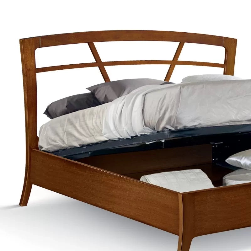 Letto matrimoniale legno traforato con contenitore noce bassano 184x210x120 - Mobili 2G