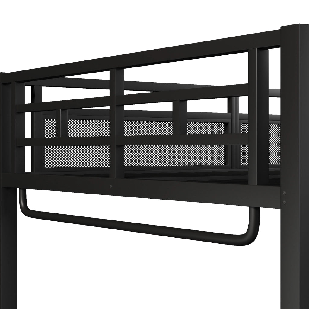 Letto a soppalco ULEVR 140x200 cm con scrivania, ripiani, barra appendiabiti, LED e USB, nero