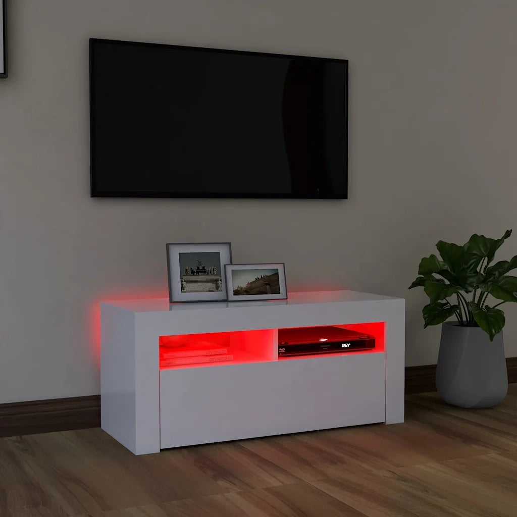 Mobile Porta TV con Luci LED-Credenza TV Bianco 90x35x40 cm 544347