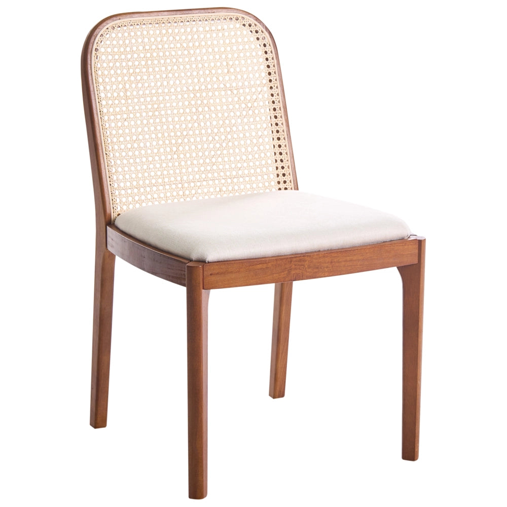 Set di 2 Sedie da pranzo in rattan a treccia viennese Schienale in poliestere Seduta in gomma Telaio in legno senza braccioli Marrone chiaro e beige chiaro