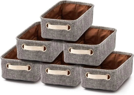 Set di 6 piccole borse di tela opache ripiegabili con maniglie per bambino, camera da letto, casa e ufficio - grigio/crema, 30,5 x 17,8 x 10,2 cm