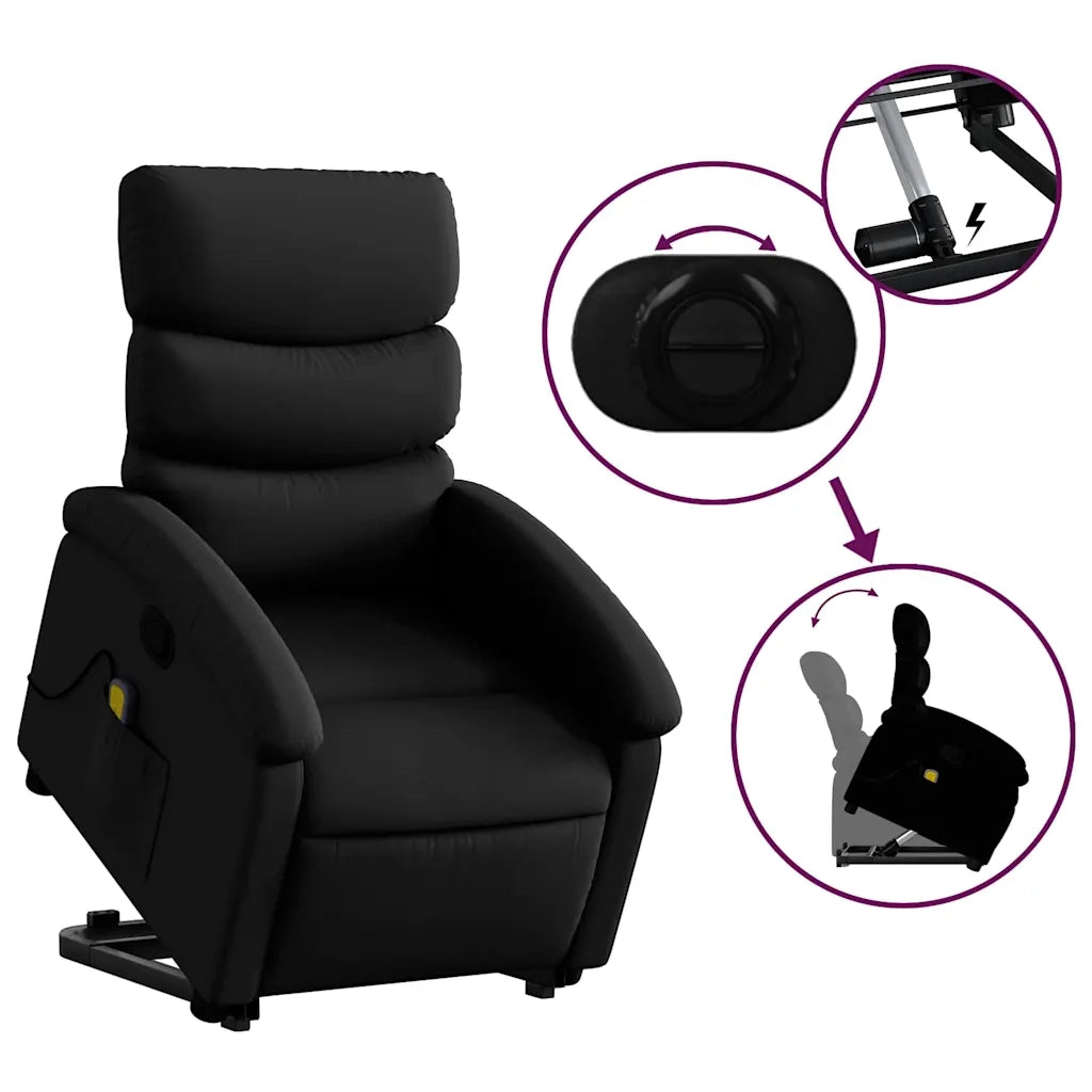 Poltrona | Sedia Relax Alzapersona Reclinabile Massaggio Nero Similpelle