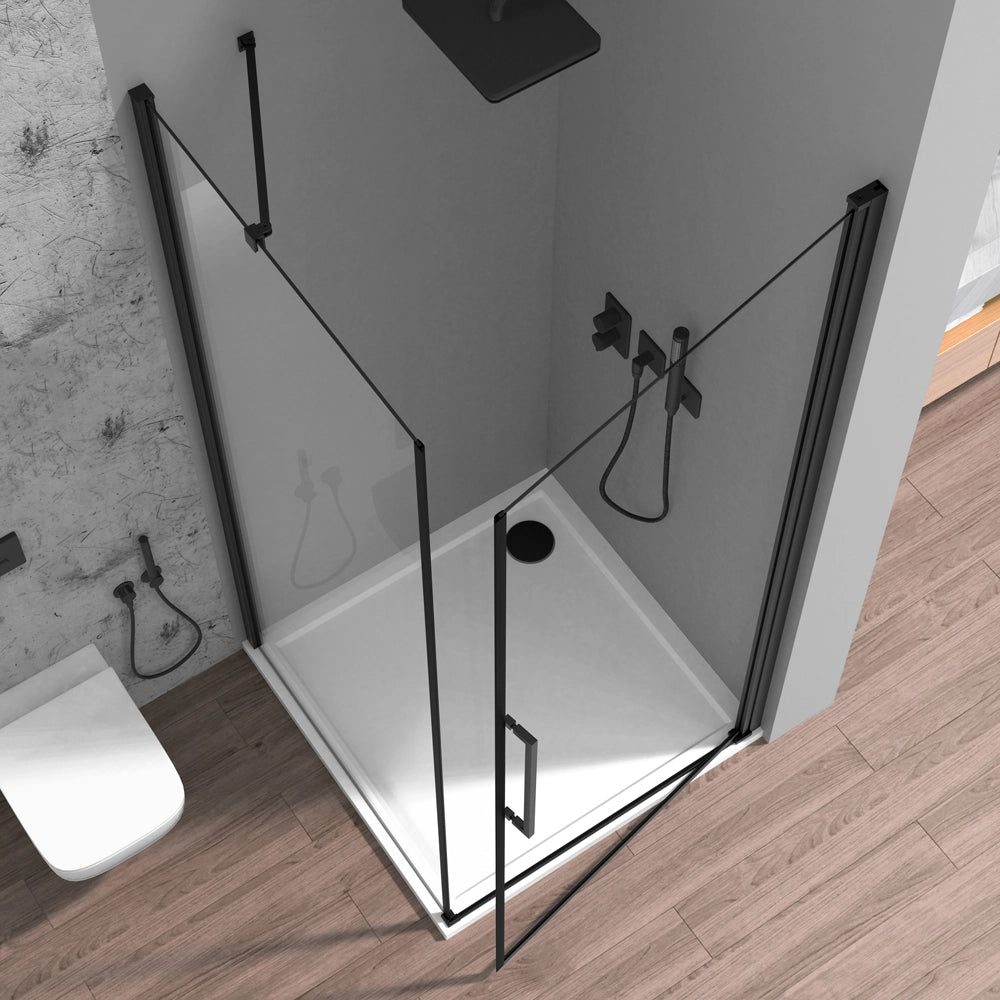 Box doccia angolare 90x70 in vetro temperato trasparente battente con profili nero opaco Neos