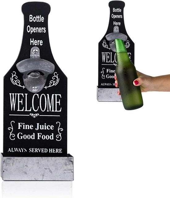 Opener per bottiglia di birra con contenitore di raccolta e strumento per staccare il tappo per bar, cucina, terrazzo - regalo per uomini (nero)