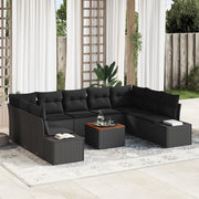 Set Divano da Giardino 10 Pezzi con Cuscini Nero Polyrattan Acacia