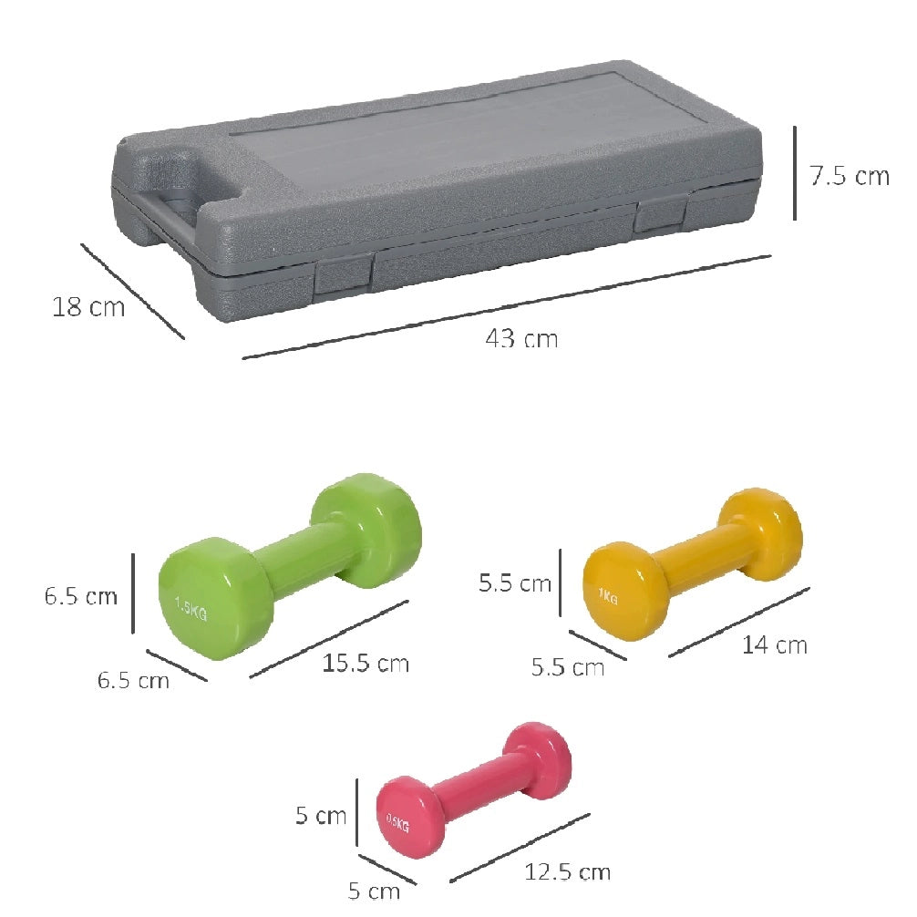Set Manubri Palestra 6 Pesi Fitness con Valigetta 0.5kg 1kg 1.5kg colorati