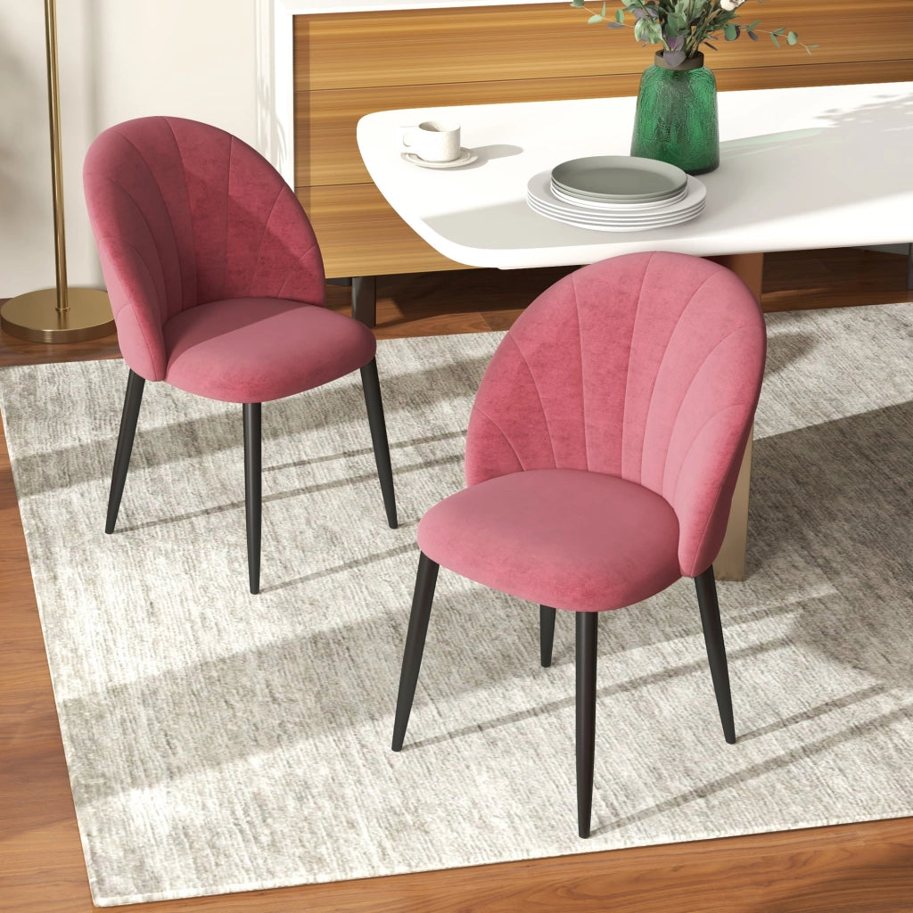 Sedia da Pranzo con Schienale a Conchiglia ¨C zephmum ¨C Velluto Rosso Antico, Gambe Metallo