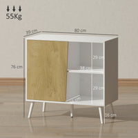 Credenza Moderna Mobile Basso 80x39x76 cm con Armadietto e Vani a Giorno in Legno Bianco