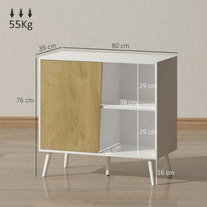 Credenza Moderna Mobile Basso 80x39x76 cm con Armadietto e Vani a Giorno in Legno Bianco