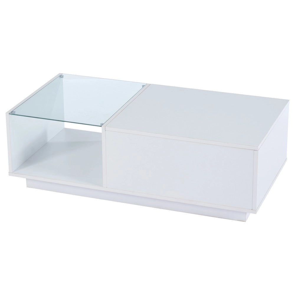 Tavolino da Caff¨¨ LED con Piano Lucido e Vano Portaoggetti ¨C MINIMAL ¨C 50x100x(33-46.5) cm, Altezza Regolabile