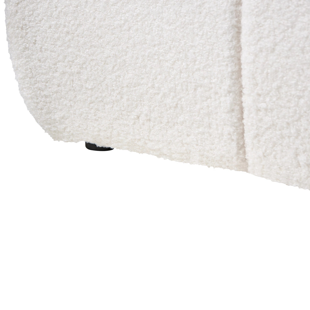 Letto matrimoniale in tessuto bouclè bianco sporco imbottita, con contenitore e panca 180x200 cm design moderno
