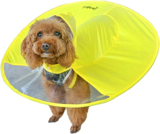 Cappotto impermeabile per piccoli e medi cani - con fori di trazione - abbigliamento esterno per cani impermeabile e resistente al vento - cappotto giallo brillante con finestra trasparente in PVC - dimensioni