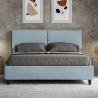 Letto Matrimoniale 160x210 cm con Rete e Contenitore con Testata e Alzata Comoda Imbottito in Microfibra Mados Azzurro