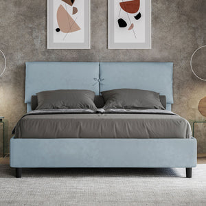 Letto Matrimoniale 160x210 cm con Rete e Contenitore con Testata e Alzata Comoda Imbottito in Microfibra Mados Azzurro
